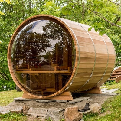 Okno panoramiczne Zewnętrzna sauna parowa z drewnianą beczką z kuchenką elektryczną