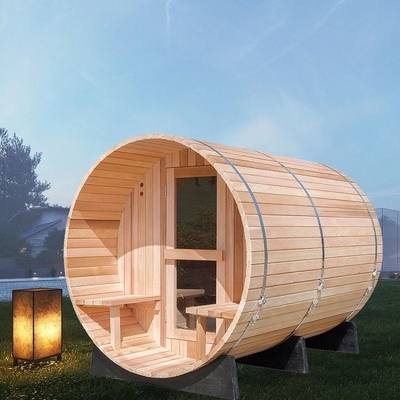 Tradycyjny Podgrzewacz Parowy Na Zewnątrz Drewnianej Beczki Sauna Z Werandą