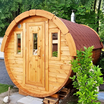 Sauna zewnętrzna z cydrem, beczka, piec z drewna, sauna parowa dla 6 osób