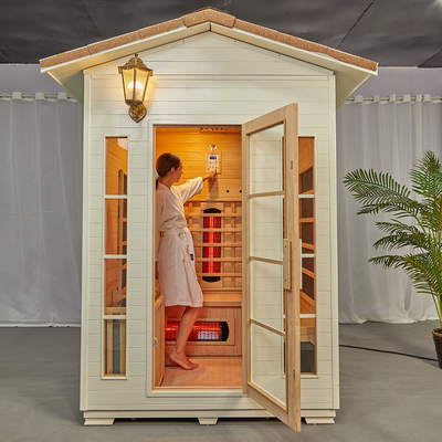 Solidna drewniana cykuta OEM Sauna parowa na podczerwień na zewnątrz dla 3 osób