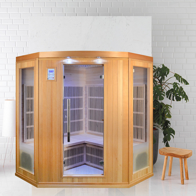 Narożny projekt domu 3 - 4 osobowa drewniana wewnętrzna sauna dalekiej podczerwieni z niskim polem elektromagnetycznym
