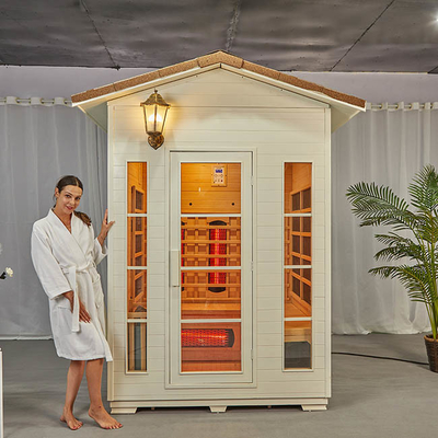 Sauna zewnętrzna na podczerwień w połączeniu z łaźnią parową z litego drewna z wodoodpornym dachem