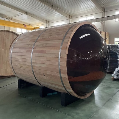 Okno panoramiczne Zewnętrzna sauna parowa z drewnianą beczką z kuchenką elektryczną
