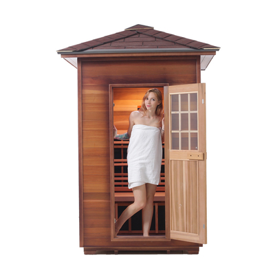 Narożna drewniana sucha sauna na podczerwień z czerwonego cedru dla 2 osób