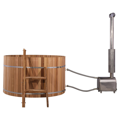 3-4-osobowa zewnętrzna wanna z hydromasażem opalana drewnem z sosny czerwonej cedrowej Thermowood z zewnętrznym piecem opalanym drewnem
