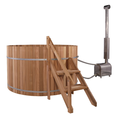 3-4-osobowa zewnętrzna wanna z hydromasażem opalana drewnem z sosny czerwonej cedrowej Thermowood z zewnętrznym piecem opalanym drewnem