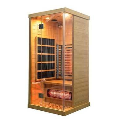 Luksusowa domowa sauna na podczerwień z litego drewna kanadyjskiej cykuty dla 1 osoby, mała