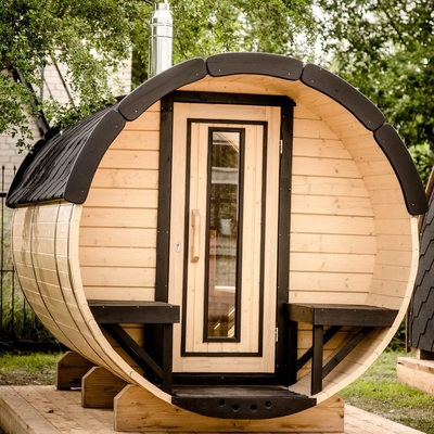 Łatwa w instalacji sauna beczkowa z czerwonego cedru na zewnątrz dla 8 osób