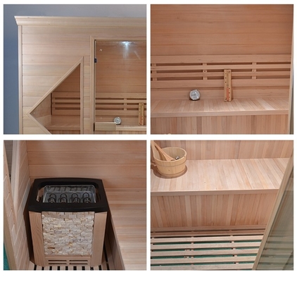 Solidna drewniana wewnętrzna tradycyjna sauna parowa 4-osobowa do użytku domowego z grzejnikiem o mocy 6 kW