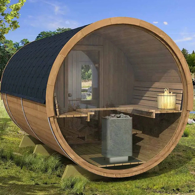 Panoramiczny widok Masywne drewno zewnętrzne beczki parowe Sauna szybko się rozgrzewa