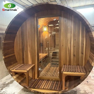 Masywne drewno Sauna czerwony cedrowy Suchy mokry Sauna zewnętrzna z beczką