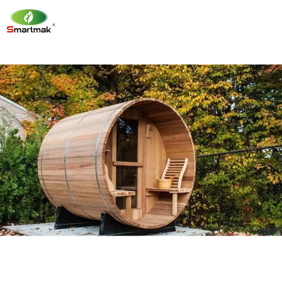 Masywne drewno Sauna czerwony cedrowy Suchy mokry Sauna zewnętrzna z beczką