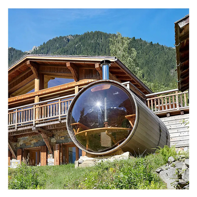 Solid Wood Garden Panoramic View Barrel Sauna zewnętrzna z pieckiem na drewno