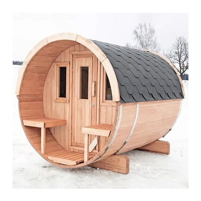 Sauna zewnętrzna z dużą beczką z drewna Hemlock Panoramiczna 4-8 Tradycyjna sauna parowa z beczką z drewna