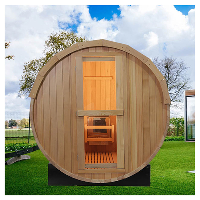 Sauna zewnętrzna z dużą beczką z drewna Hemlock Panoramiczna 4-8 Tradycyjna sauna parowa z beczką z drewna