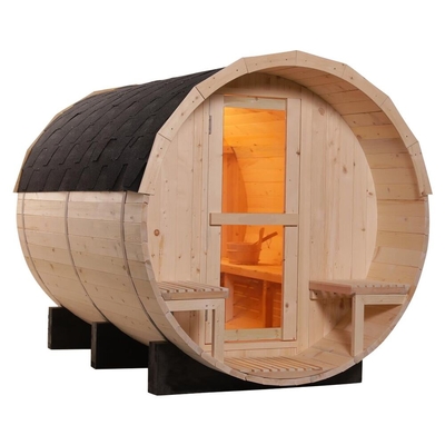 6 osób barelowa sauna z ogrzewaniem pieca o mocy 6 kW 8 mm temperowane drzwi szklane drewno kolor 15-99 MIN Timer