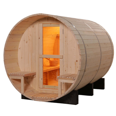 6 osób barelowa sauna z ogrzewaniem pieca o mocy 6 kW 8 mm temperowane drzwi szklane drewno kolor 15-99 MIN Timer