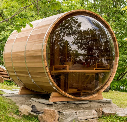 Zmienną wentylację Hemlock Drzewo Sucha sauna na zewnątrz pełne szklane drzwi Zakres temperatury 15-90.C