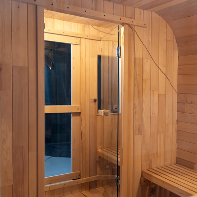 Cedar Outdoor Dry Sauna dla 5-6 osób z pełnymi szklanymi drzwiami / Bluetooth systemem muzycznym