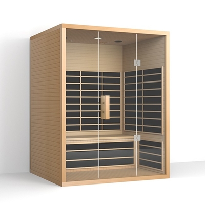 Rodzinna 3-osobowa sauna na podczerwień z czerwonego cedru z drzwiami ze szkła hartowanego 8 mm
