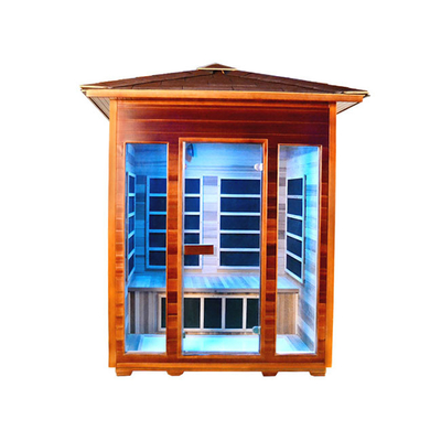 Sauna na podczerwień OEM na zewnątrz z czerwonego cedru 4-osobowa sauna na zewnątrz